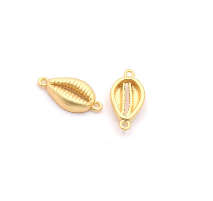 Cowrie Shell Shape link connector, Matte GOLD brass 12mm (1)