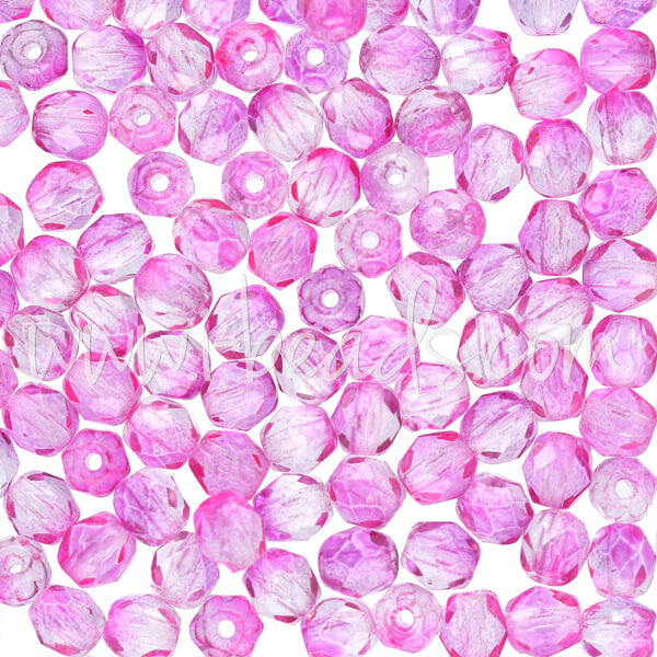 Czech fire-polished beads coated hot pink 4mm (100)