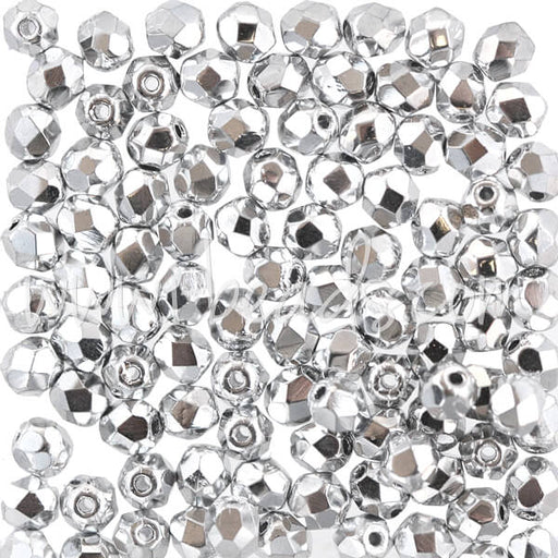 Czech fire-polished beads silver 4mm (100)