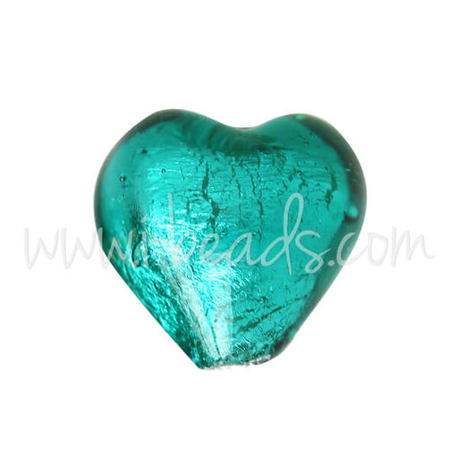 Murano bead heart emerald and silver 10mm (1)