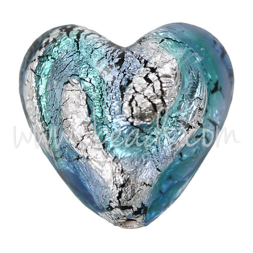 Murano bead heart blue and silver 20mm (1)
