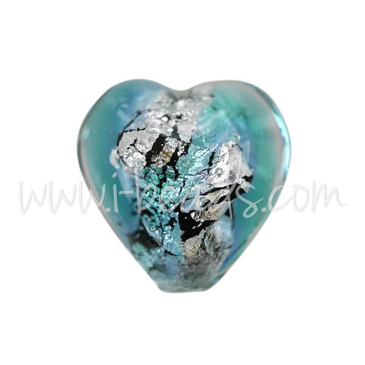 Buy Murano bead heart blue and silver 10mm (1)
