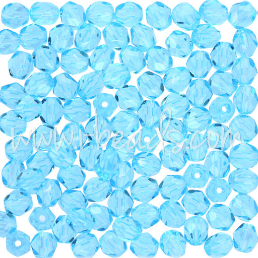 Czech fire-polished beads aquamarine 4mm (100)