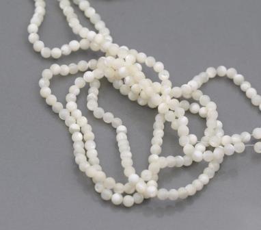 Bead round natural white shell 4mm, hole 0.8mm strand (1)
