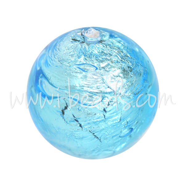 Murano bead round aquamarine and silver 12mm (1)