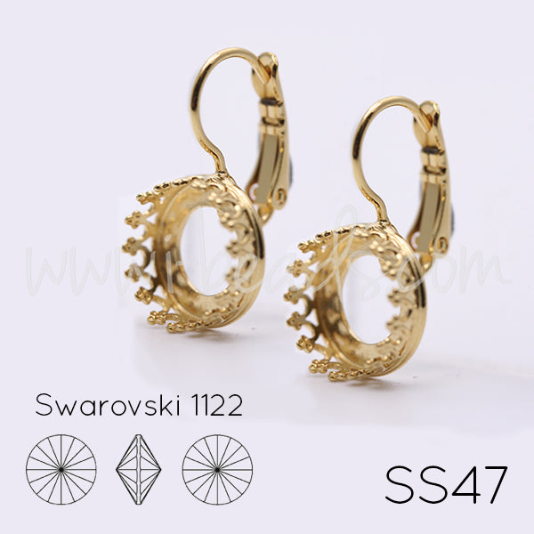 Vintage earrings settings for Swarovski 1122 10mm/SS47 gold plated (2)