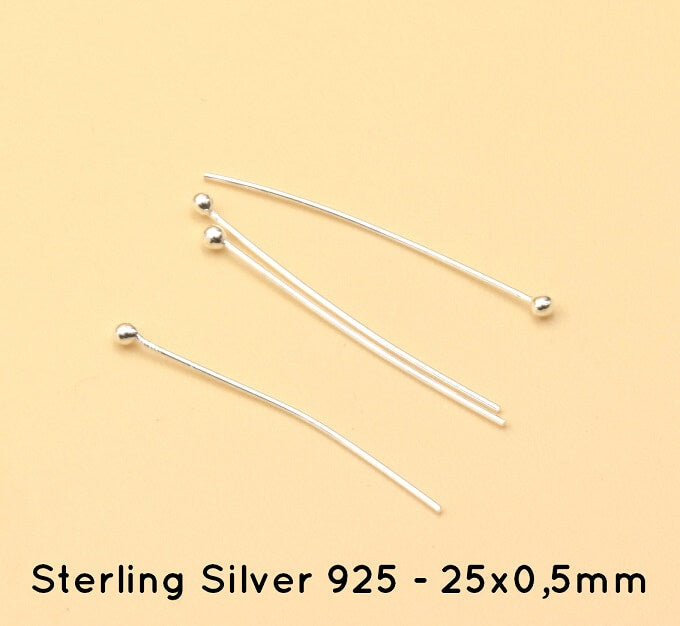 Sterling Silver Ball Headpins - 25x0,5mm (4)
