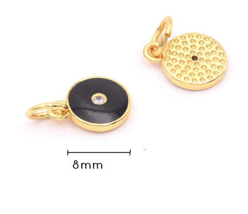 Charm, pendant gold plated 18K quality - Zircon strass-BLACK enamel 8mm (1)