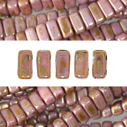 2 holes CzechMates bricks luster opaque rose gold topaz 3x6mm (50)