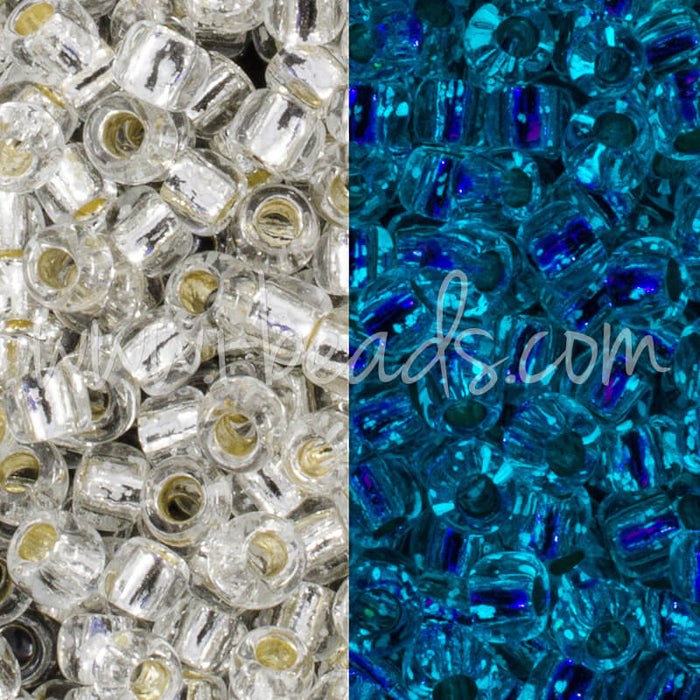 ccPF2701S - Toho beads 11/0 Glow in the dark silver-lined crystal/glow blue permanent finish (10g)