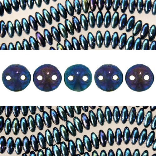 2 holes CzechMates lentil iris blue 6mm (50)