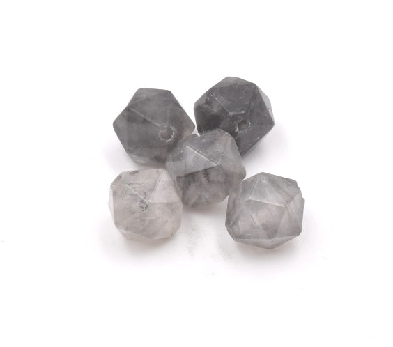 Polygon, Faceted,Natural Quartz Beads grey, 10x9mm, Hole: 1mm (3 units)