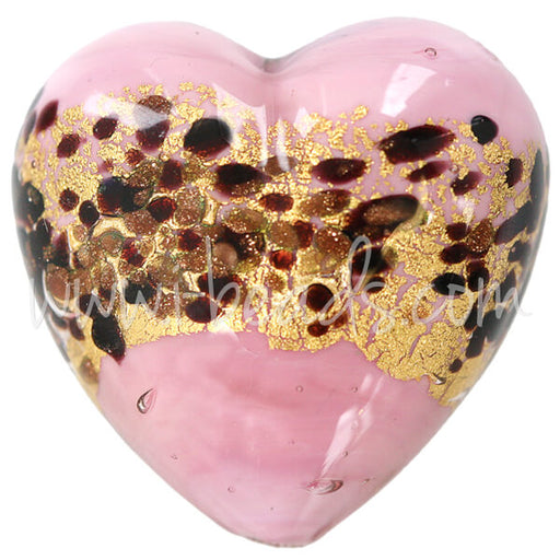 Murano bead heart pink leopard 35mm (1)