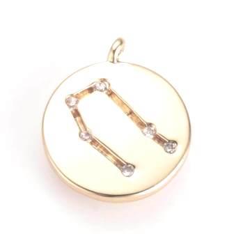 Constellation-zodiac charm brass gold plated and zirconia GEMINI 13x11x1,5mm -sold per 1 unit