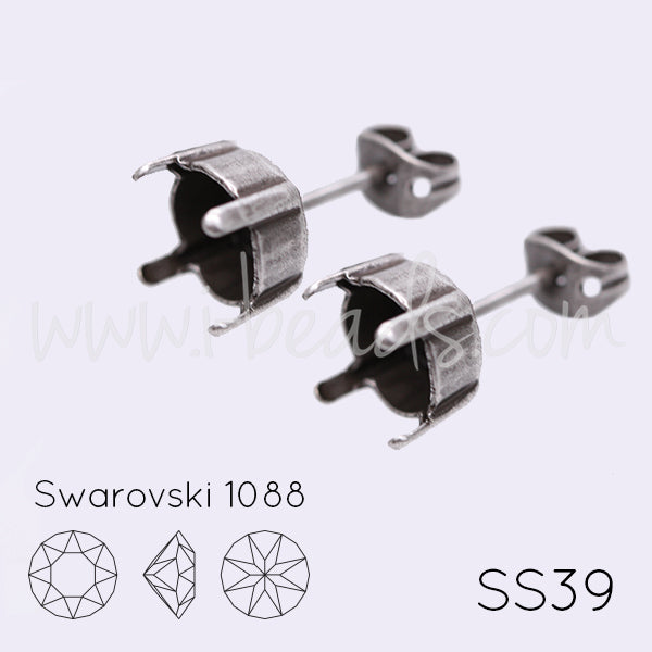 Stud earring setting for Swarovski 1088 SS39 antique silver plated (2)