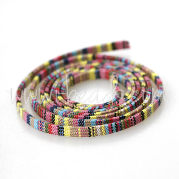 Flat cotton cord ethnic multi pastel 5mm (1m)