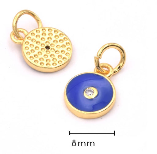Charm, pendant gold plated 18K quality - Zircon strass-BLUE enamel 8mm (1)