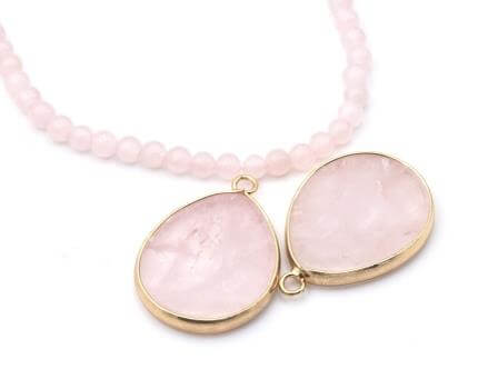 Pendant brass setting flat Rose Quartz 30x21mm (1)