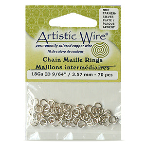 70 Artistic Wire chain maille rings non tarnished silver plated 18ga 9/64