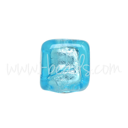 Buy Murano bead cube aquamarine and silver 6mm (1)