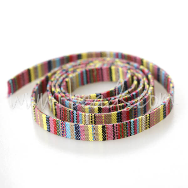 Flat cotton cord ethnic multi pastel 10mm (1m)