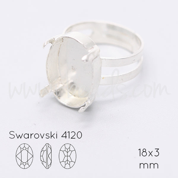 Adjustable ring setting for Swarovski 4120 18x13mm silver plated (1)