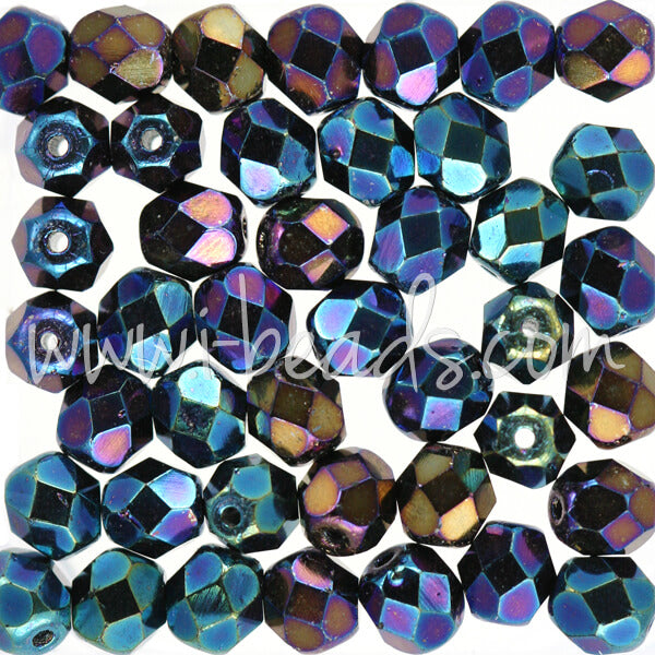 Czech fire-polished beads iris blue 6mm (50)