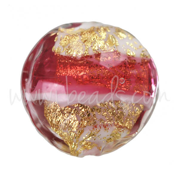 Murano bead lentil pink and gold 14mm (1)