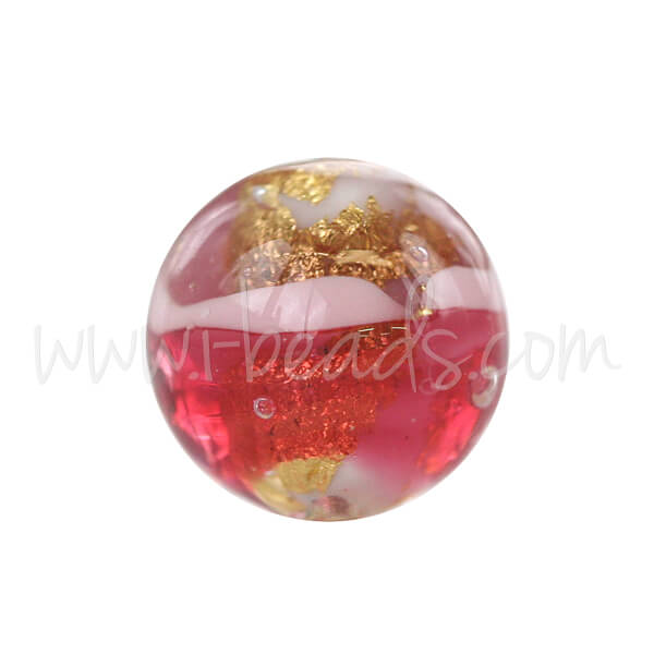 Murano bead round pink and gold 8mm (1)