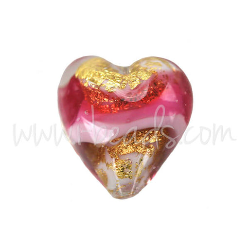 Murano bead heart pink and gold 10mm (1)