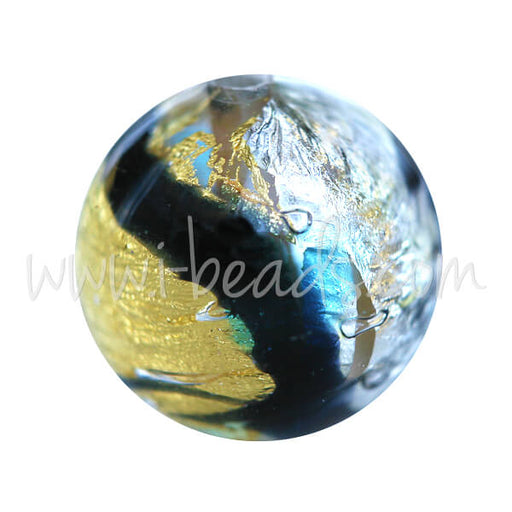 Murano bead round black blue and silver gold 12mm (1)