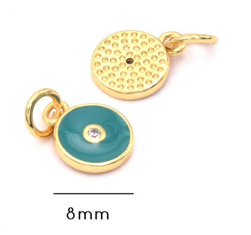 Charm, pendant gold plated 18K quality - Zircon strass-GREEN enamel 8mm (1)