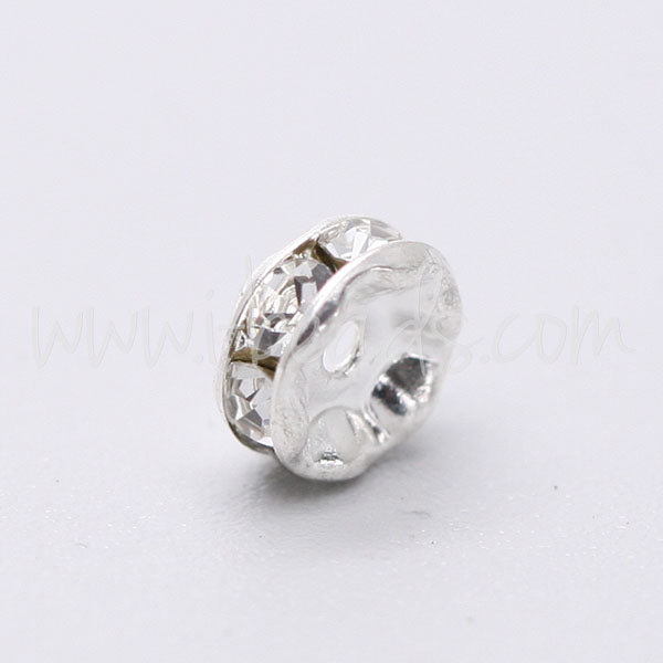 Rhinestone rondelle crystal on metal silver finish 6mm (2)