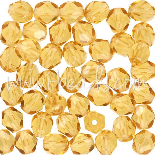 Czech fire-polished beads medium topaz 6mm (50)