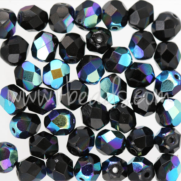 Czech fire-polished beads jet ab 6mm (50)