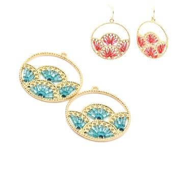 Pendant flat round with fan Golden and GREEN tube beads 35mm (2)