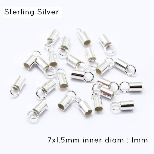 Buy 925 Sterling Silver Cord Ends,7x1,5mm inner diam : 1mm (2)