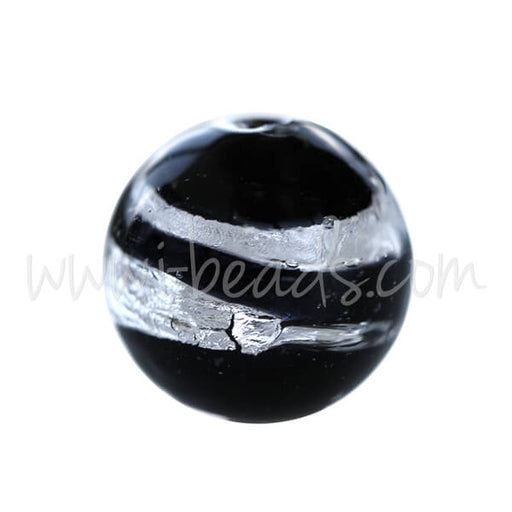 Murano bead round black and silver 10mm (1)