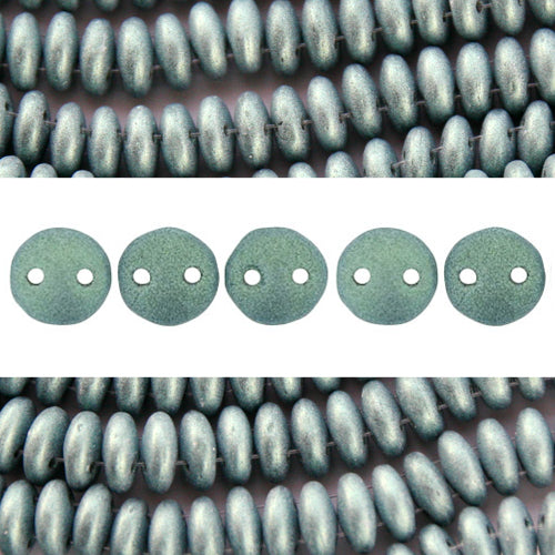 2 holes CzechMates lentil metallic suede light green 6mm (50)