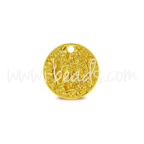 Paillettes coin charm metal gold finish 10mm (25)