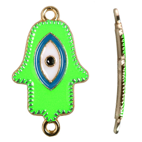 Hamsa hand link cold enamel green 20x32mm (1)