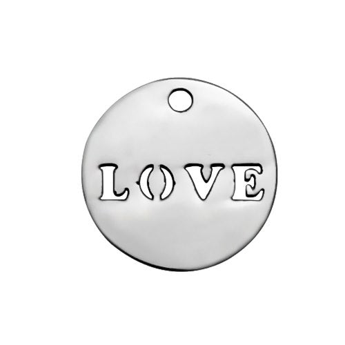 Stainless Steel Pendants, LOVE, steel color, 12x1mm (1)