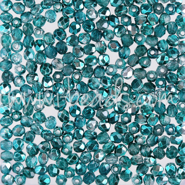 Czech fire-polished beads mirror teal 2mm (50)