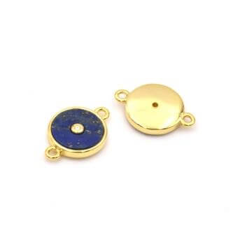 Link connector Lapis Lazuli set with 12mm gold plated zircon (1)