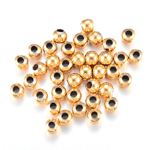 Buy Stainless Steel round Beads, Golden, 4mm -hole 1,5 (25)