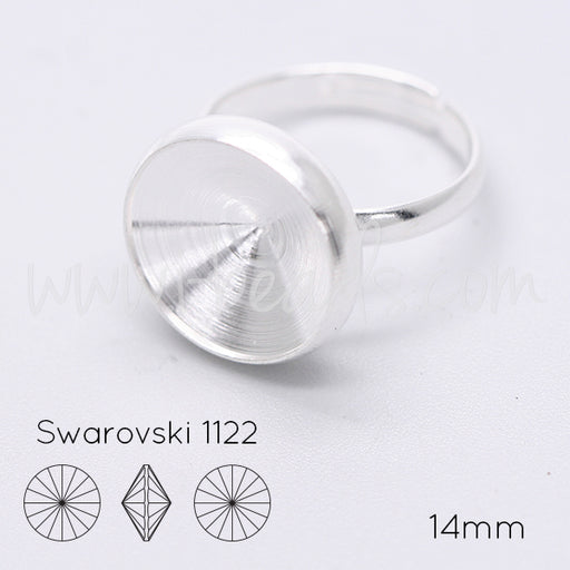 Adjustable ring cupped setting for Swarovski 1122 rivoli 14mm silver plated (1)