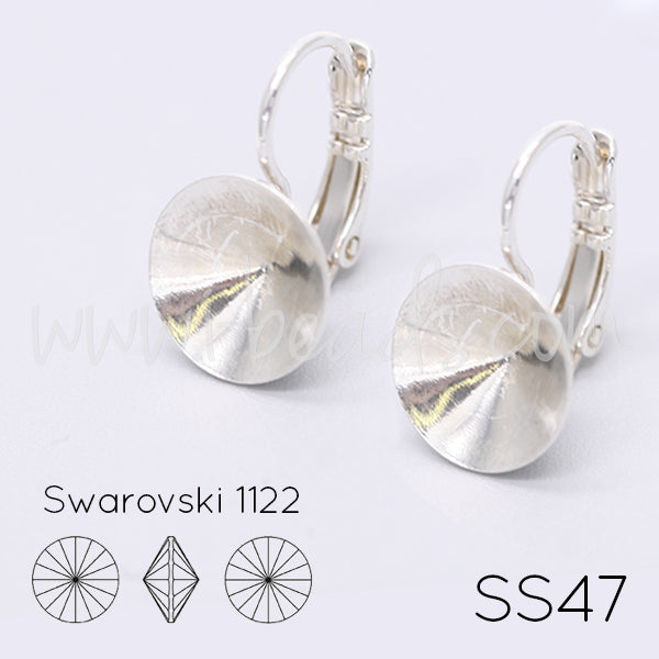 Cupped earring setting for Swarovski 1122 Rivoli SS47 silver plated (2)