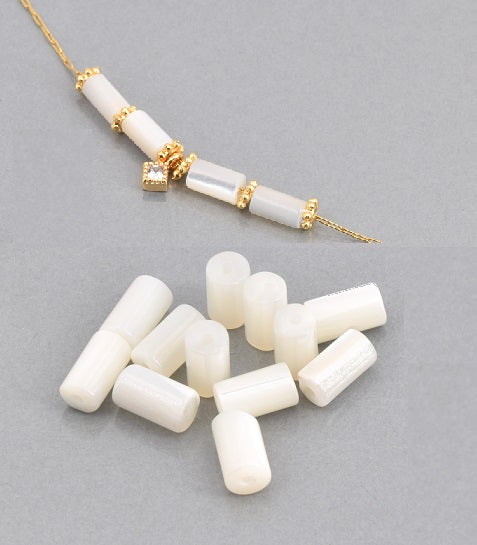 White shell cylinder bead 8x3mm hole : 0.5mm (5)