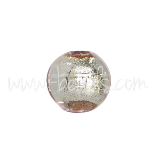 Murano bead round crystal pale rose and silver 6mm (1)