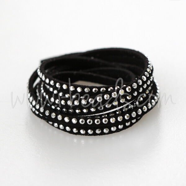 suede cord with silver rivets black 3mm (1m)